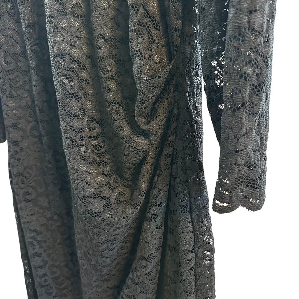Lauren Ralph Lauren Lace Sheath Midi Little Black Dress Cocktail Party Large - Picture 2 of 10